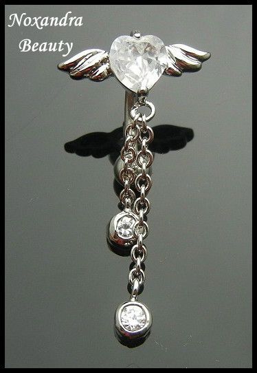 Angel Heart Rinestone 316L Steel Navel Belly Ring Body Piercing 