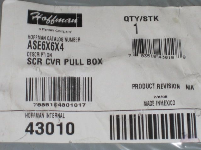 HOFFMAN SCREW COVER PULL BOX ENCLOSURE ASE6X6X4 NIB  