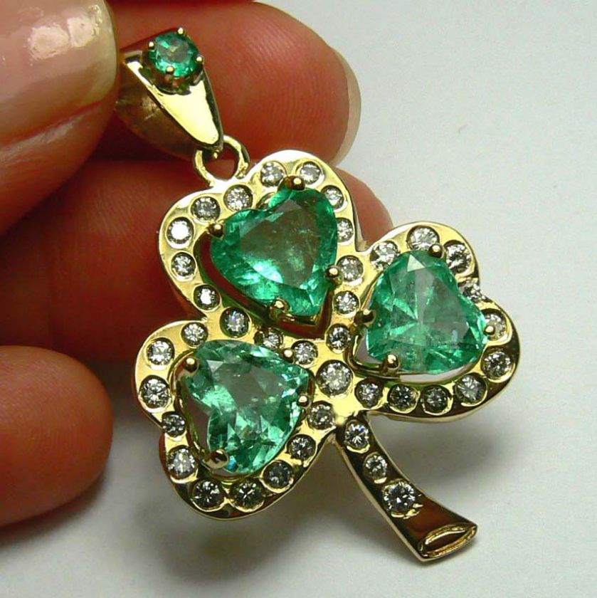 COLOMBIAN EMERALD & DIAMOND SHAMROCK PENDANT 9CTS  