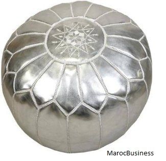 MOROCCAN POUF OTTOMAN FOOTSTOOL   Silver  