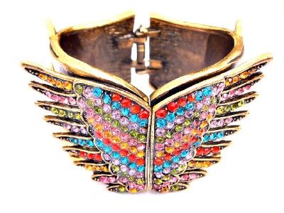 MULTI SWAROVSKI CRYSTAL BUTTERFLY WING CUFF BRACELET  