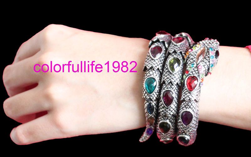 Wrap Stretch Snake Alloy Bracelet Arcylic Crystal Cuff  