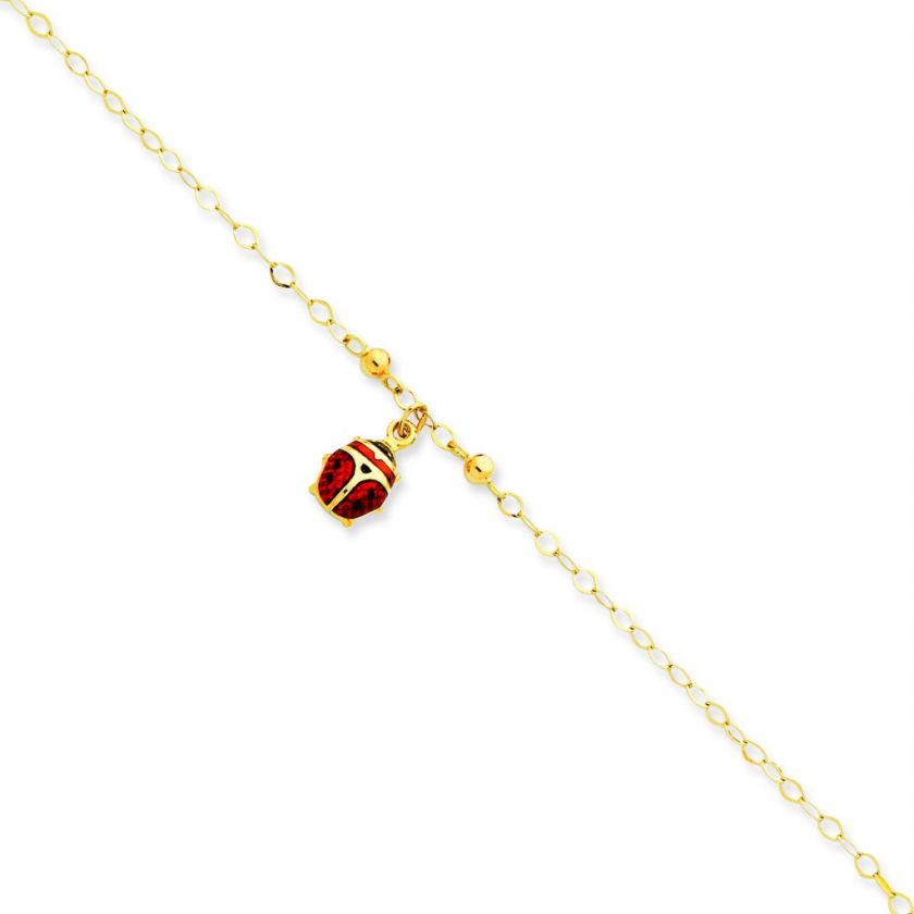 YELLOW GOLD ENAMELED LADYBUG BRACELET 10ANKLET 1.94GM  