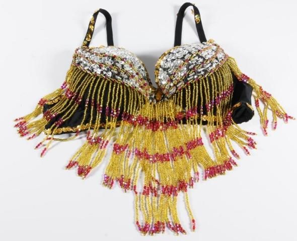   Sequined Beaded Fringe Black Padded Womens Bra Top Yellow Pink  