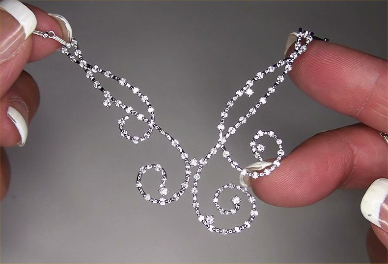   Natural Diamond Vintage Cocktail Necklace Solid 18k White Gold  