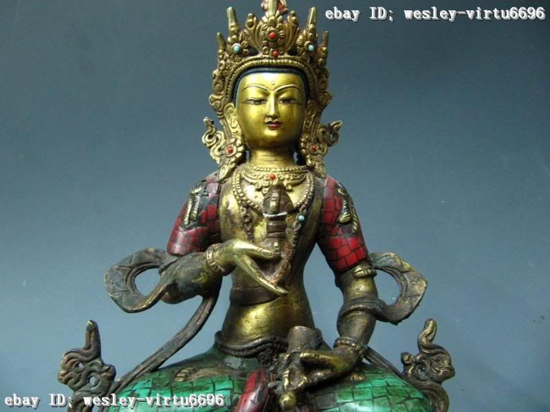 Tibet Bronze Gild inlay turquoise coral Vajrasattva Vajrapani Kwan 