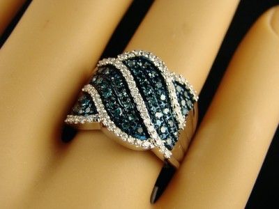 New 10K White gold Blue and White diamond Fashion Band Diamond Ring 