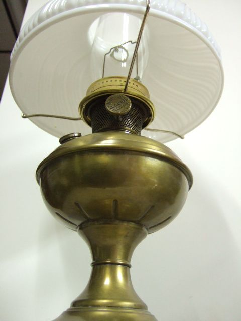 Early 1900s Brass ALADDIN Oil Kerosene Lamp No. 6 Milk Glass Shade 