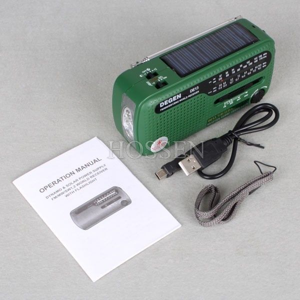 DEGEN Protable Cranking Dynamo Solar Power Supply RADIO With LED 