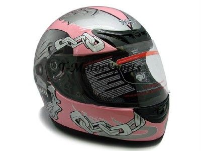 FULL FACE MOTORCYCLE SPORT BIKE HELMET PINK SKULL DOT~L  