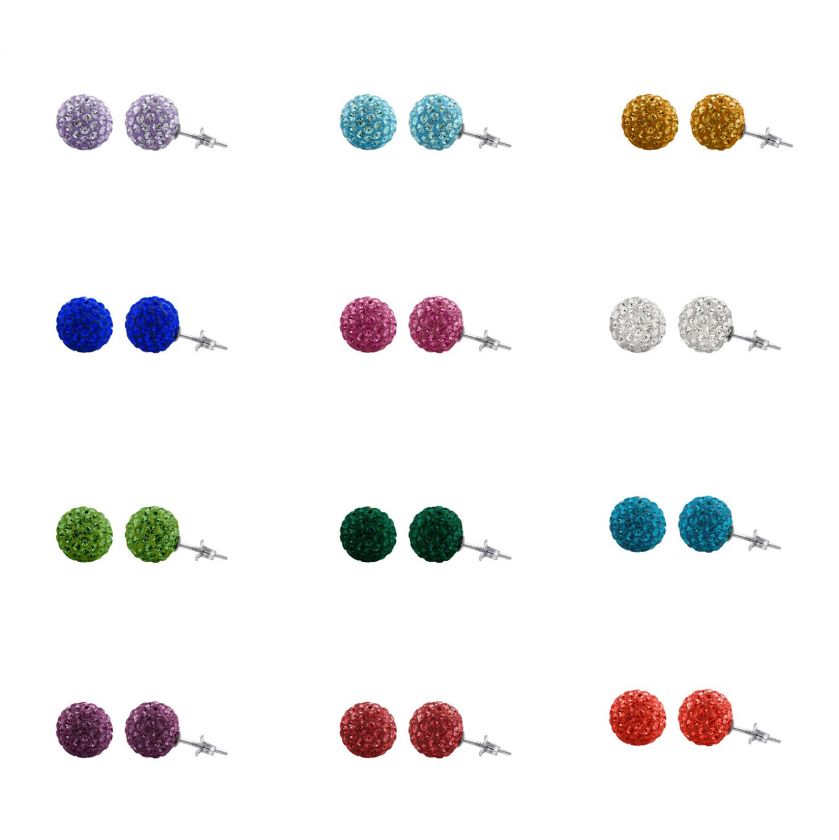   Shamballa 10mm Disco Round Ball Birthstone CZ Pave Set Stud Earrings