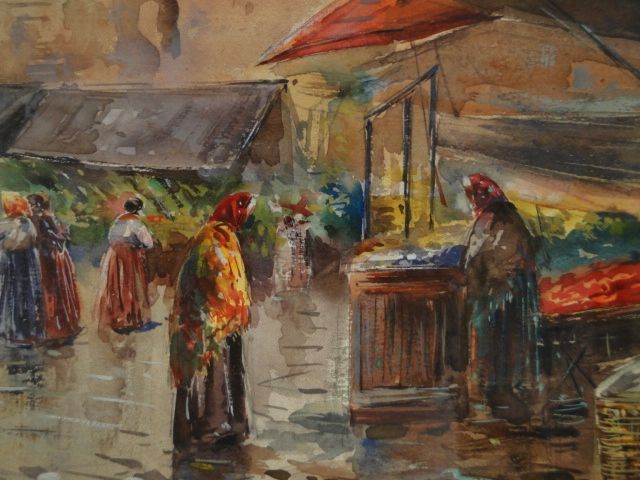   Tessitore De Fulvis Italian Artist Impressionist Market W/C Painting