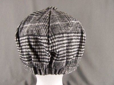   Gray Black plaid houndstooth hat cap cadet newsboy long 54 scarf set