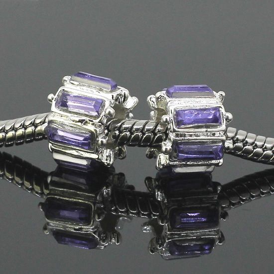 5pcs Trendy Tanzanite Crystal Rhinestone European Charm Beads  