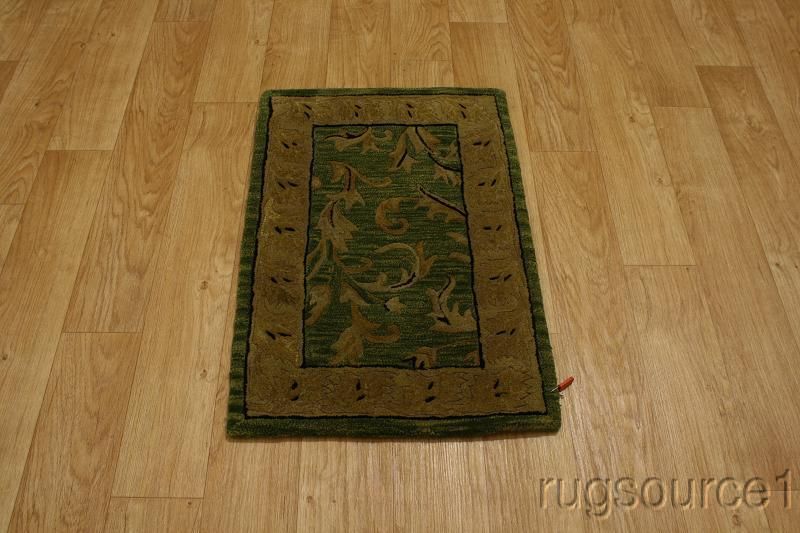 GREEN FLORAL 2X3 WOOL KASHAN ORIENTAL AREA RUG CARPET  