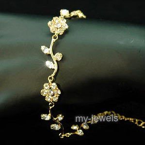 Bridal Fashion Flower Crystal Gold Plated Bracelet B010  