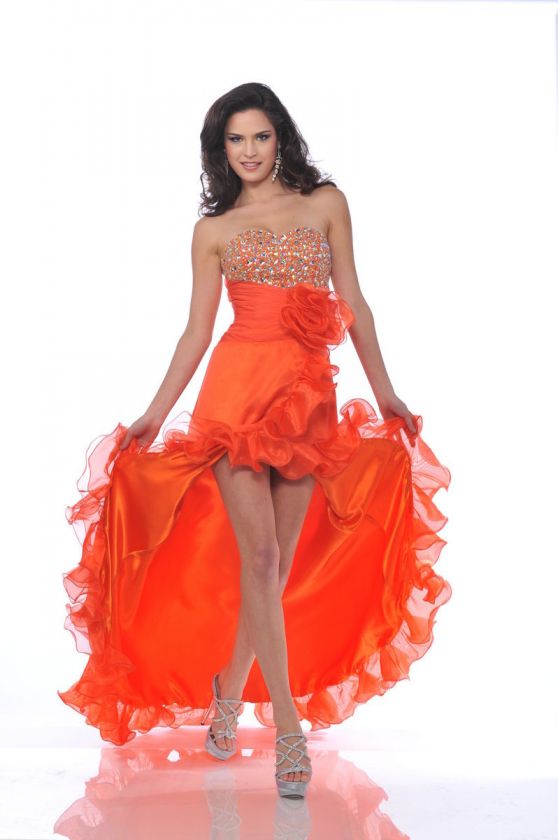   HOT UNIQUE PROM TRAIN ORANGE CHIFFON DESIGNER FORMAL DRESSES  