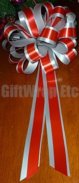 10 PULL BOWS RED SILVER RIBBON WEDDING PEW CHAIR CHRISTMAS GIFT WRAP 