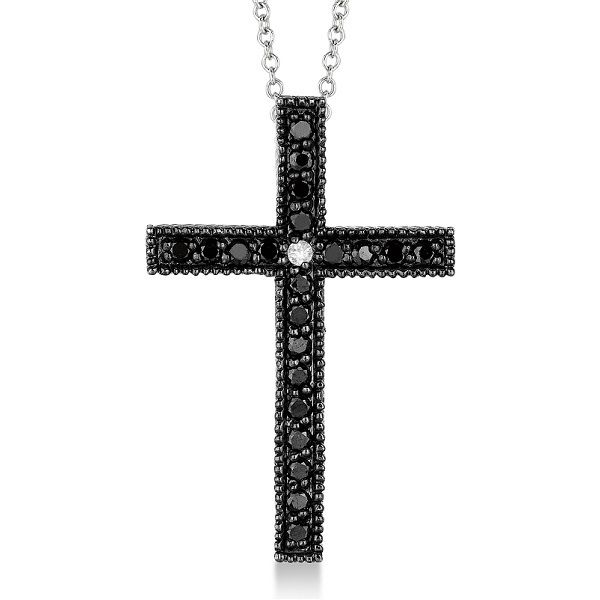   White Diamond Cross Pendant Necklace 14k White Gold Womens G H  