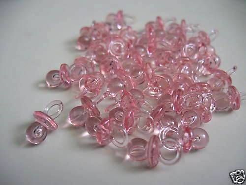 48 CLEAR PINK Mini PACIFIER Baby Shower Game 5/8  