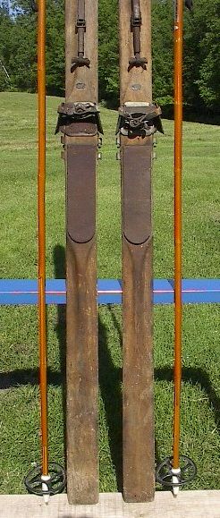 VINTAGE Wooden Skis 83 Wood Skiis + Bamboo Ski Poles  