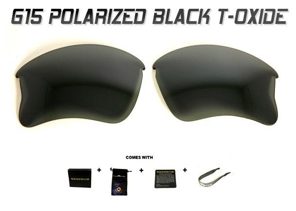 SE CUSTOM POLARIZED BLACK T OXIDE G15 LENSES OAKLEY FLAK JACKET XLJ 