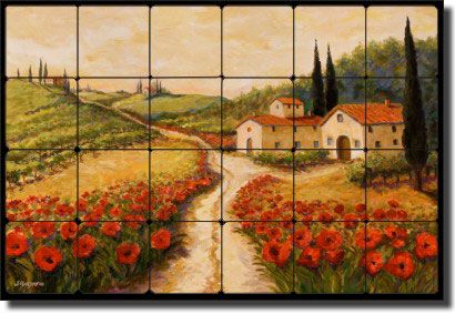 Margosian Tuscan Decor Poppy Tumbled Marble Tile Mural  