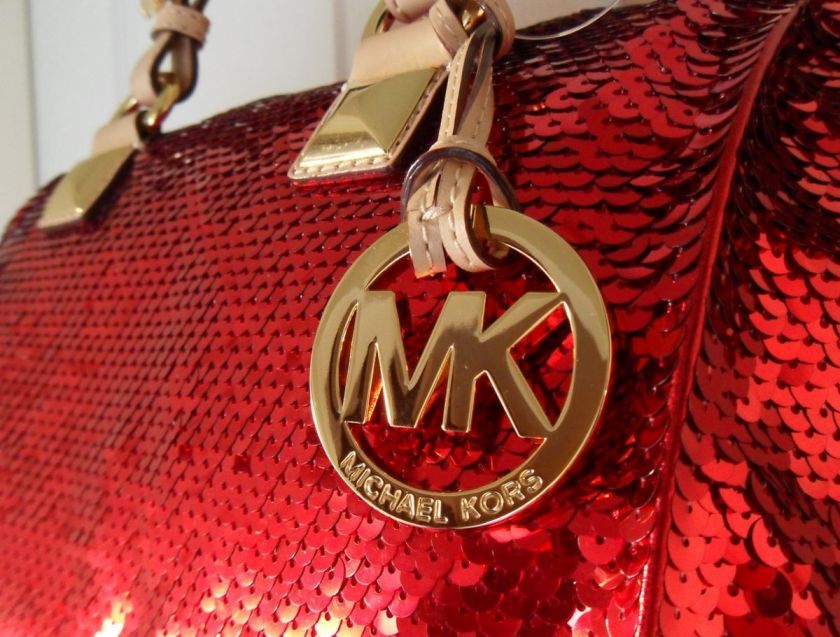 RARE Michael KORS Grayson Christmas RED SEQUIN Sparkle Satchel  