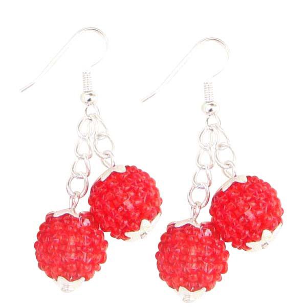 RED SEED BEADS BALL BEADED EARRINGS CHANDELIER E36/2  