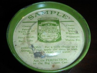 OLD JOHN T BARTLEYS PERFECTION PAINT CLEANER SAMPLE TIN  