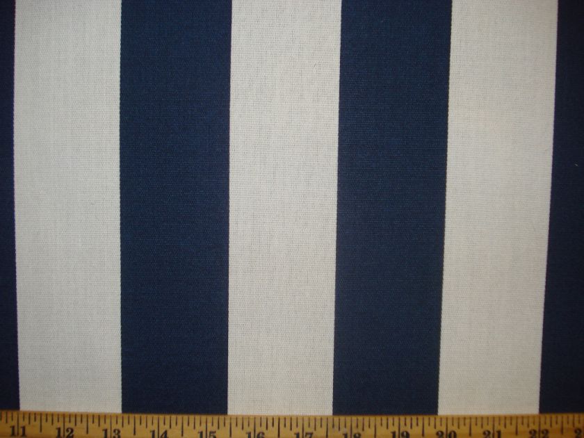   BLUE & BRIGHT WHITE TWO INCH STRIPE COTTON UPHOLSTERY FABRIC  
