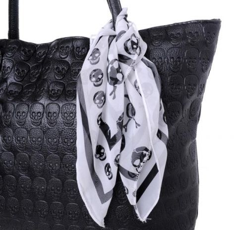 New Exclusive Fashion Black Skull Scarf Large Handbag Shoulder Bag 