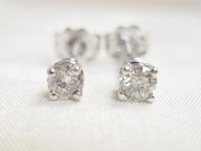 VINTAGE 14K GOLD DIAMOND SOLITAIRE STUD EARRINGS Signed IKS  