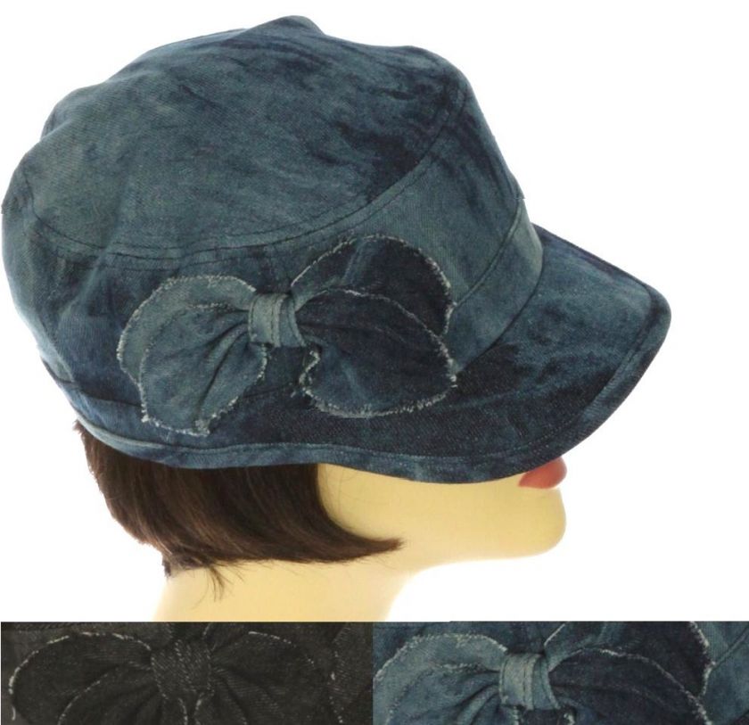 Ladies BLUE DENIM BOW CADET BASEBALL CAP VISOR HAT  