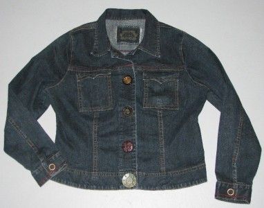   CAbi jean Jacket Vintage Distressed Stretch Blue Dark denim sz L Large