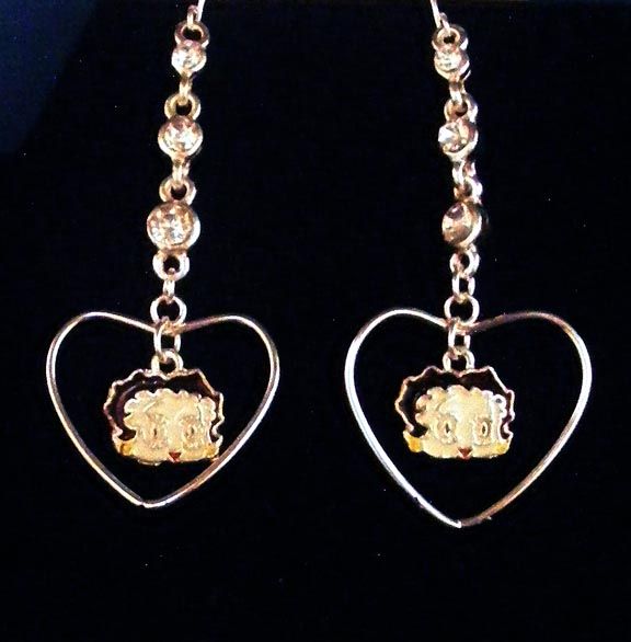 Betty Boop Heart And Rhinestone Dangle Earrings  