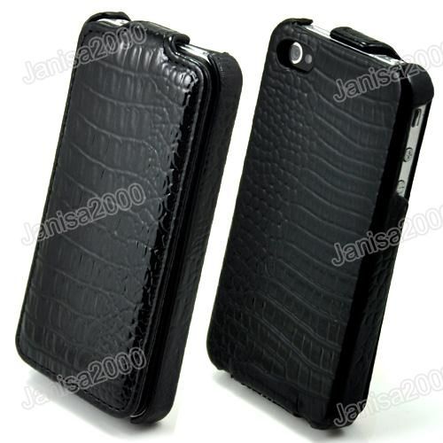   Black Snake Flip Leather Case Cover For APPLE iPhone 4 4S  