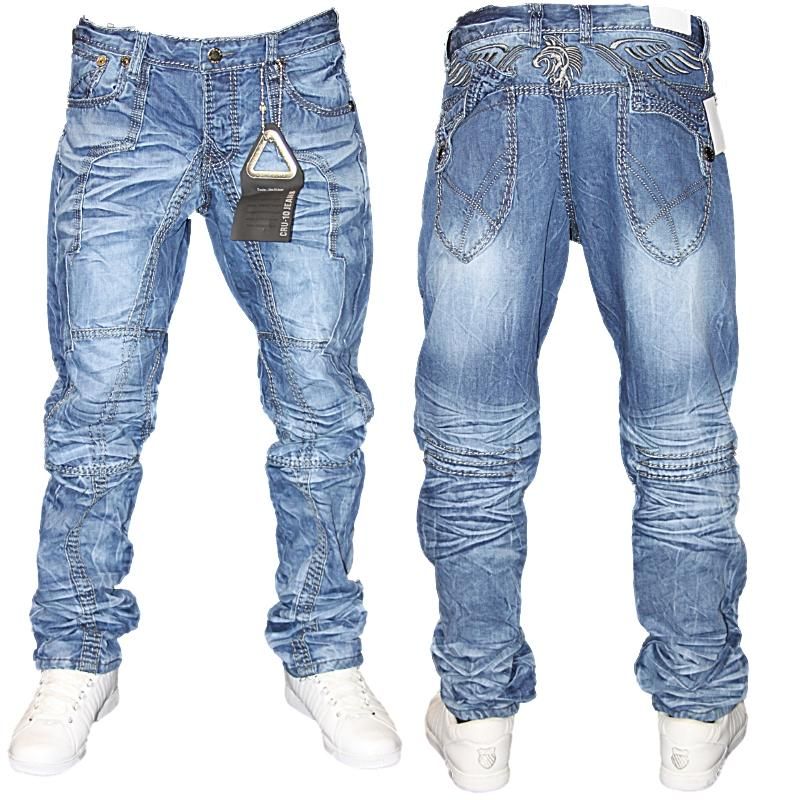 MENS BLUE CRU10 AM010 DESIGNER TAPERED JEANS ALL SIZES  