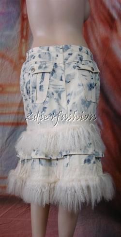 2195 New JOHN GALLIANO White Blue Denim Monogolian Lamb Fur Jeans 