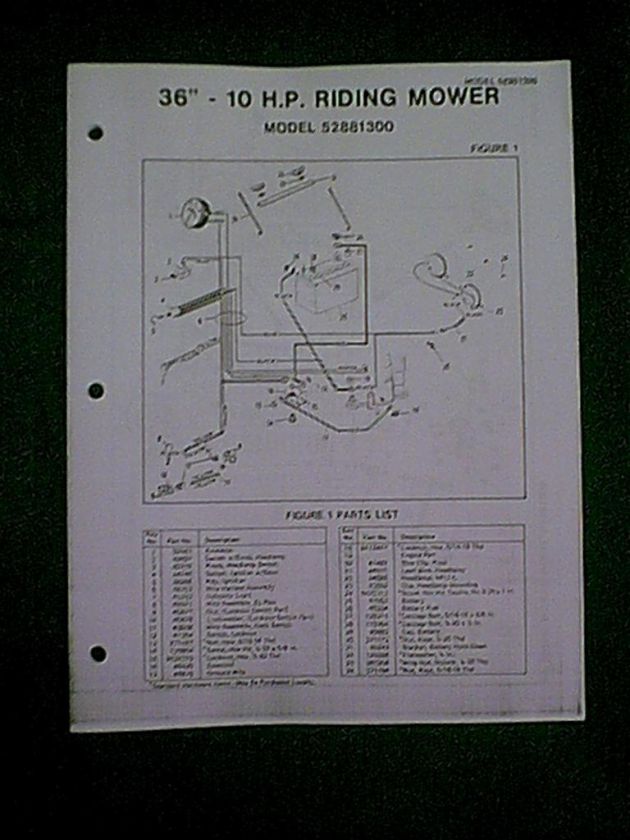 DYNAMARK AMF 36 10HP RIDING MOWER 52881300 PARTS MANUAL  