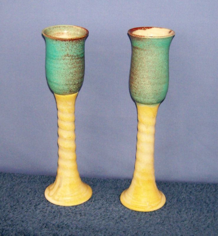 GOTHIC STONEWARE WINE GOBLETS 11H SET OF TWO  