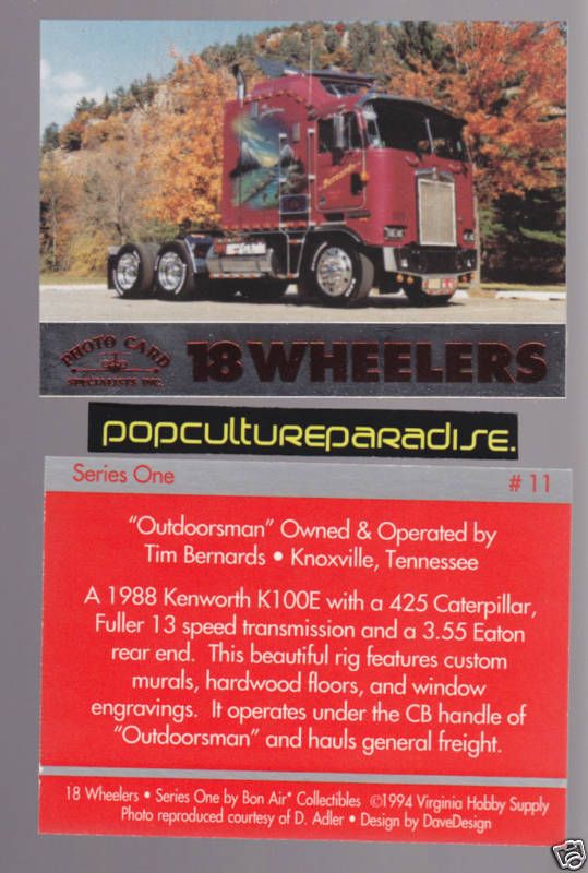 1988 KENWORTH K100E 18 WHEELER HEAVY TRUCK CARD  