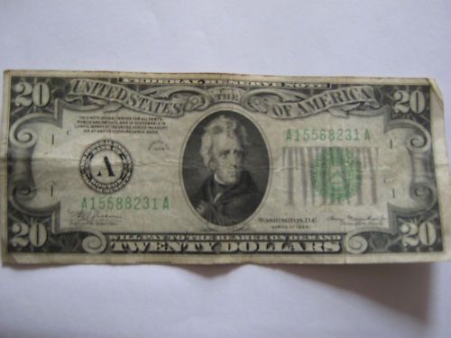 1934 Twenty Dollar Bill Federal Reserve Note A Series  