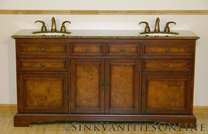   Chestnut Finish Bathroom Vanity Double Sink Cabinet Granite Top  