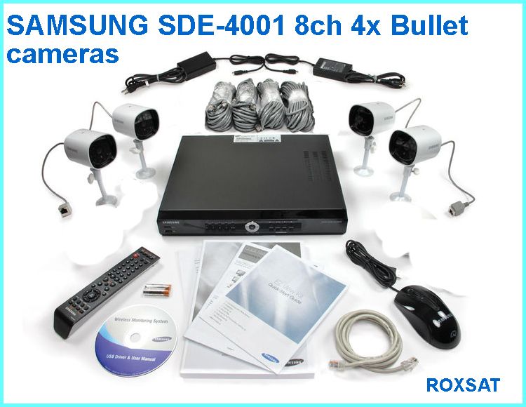 SAMSUNG SDE 4001N 8 Channel DVR 4x Bullet Camera Security System SDE 