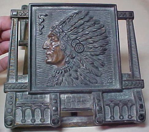 Arts Crafts JUDD Indian Chief Book Rack Bookends  