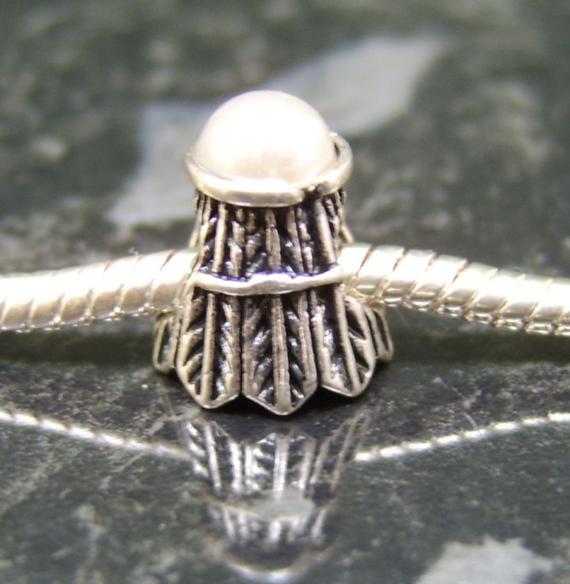 Silver tone badminton shuttlecock EUROPEAN charm bead  