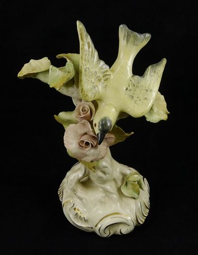 Vintage CORDEY Florals & Bird FIGURINE Porcelain #6023 181 GILT  