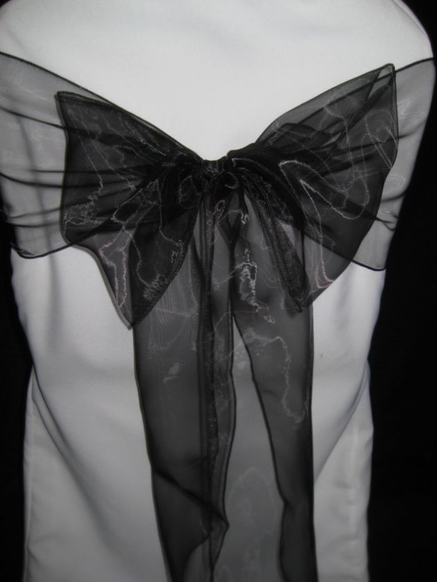 100 BLACK ORGANZA WEDDING BANQUET CHAIR SASHES BOWS  