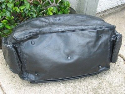 Large Used Black Patch Leather Duffle Bag  